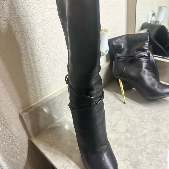 Padlock Pointed Toe Knee High Boot (Women) - Picture 5 of 12